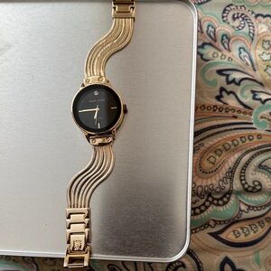 Anne Klein Gold-Tone Bracelet Watch with Black Dial